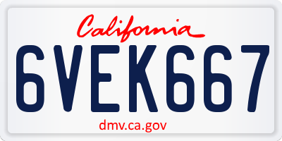 CA license plate 6VEK667