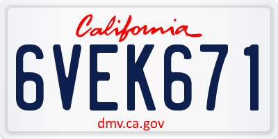 CA license plate 6VEK671
