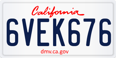 CA license plate 6VEK676