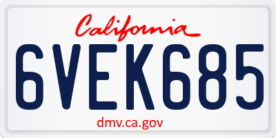 CA license plate 6VEK685