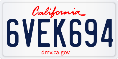 CA license plate 6VEK694