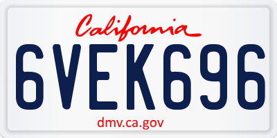 CA license plate 6VEK696