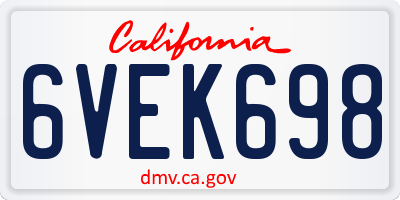 CA license plate 6VEK698