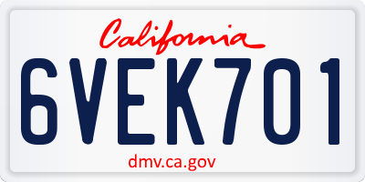 CA license plate 6VEK701