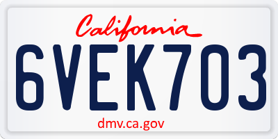 CA license plate 6VEK703