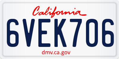 CA license plate 6VEK706