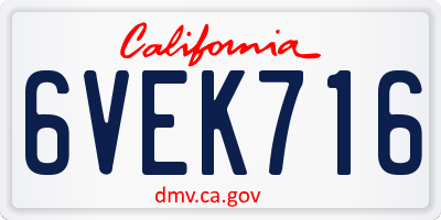 CA license plate 6VEK716