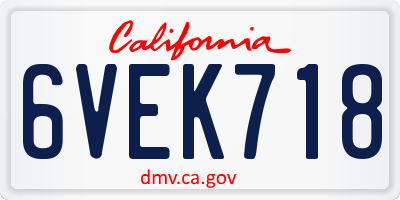 CA license plate 6VEK718