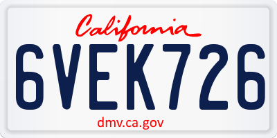 CA license plate 6VEK726