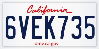 CA license plate 6VEK735