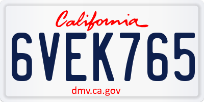 CA license plate 6VEK765