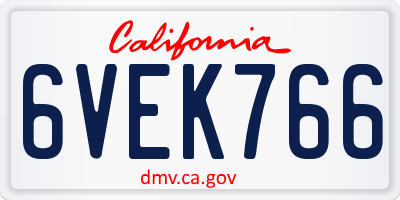 CA license plate 6VEK766