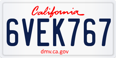CA license plate 6VEK767