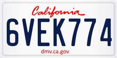 CA license plate 6VEK774