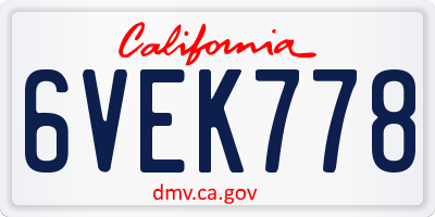 CA license plate 6VEK778