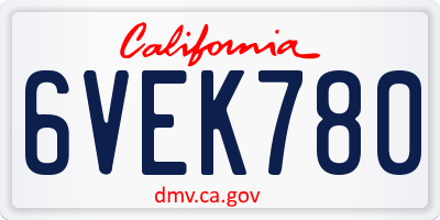 CA license plate 6VEK780