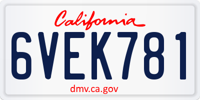 CA license plate 6VEK781