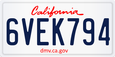 CA license plate 6VEK794