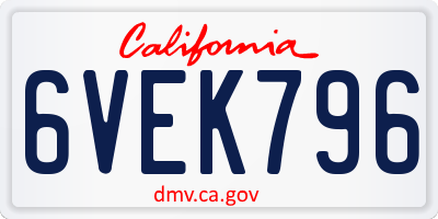 CA license plate 6VEK796