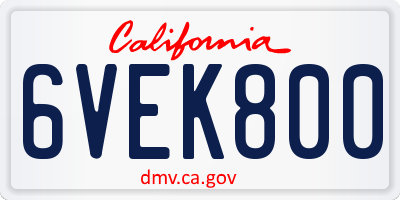 CA license plate 6VEK800