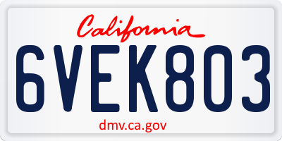 CA license plate 6VEK803