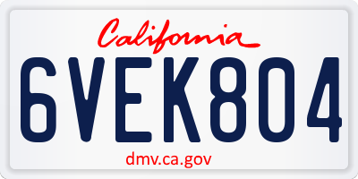 CA license plate 6VEK804