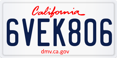 CA license plate 6VEK806