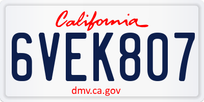 CA license plate 6VEK807