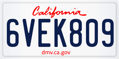 CA license plate 6VEK809