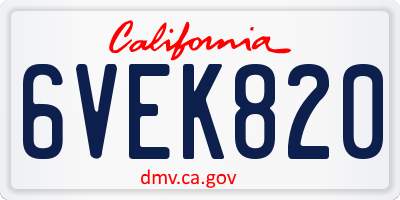 CA license plate 6VEK820