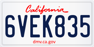 CA license plate 6VEK835