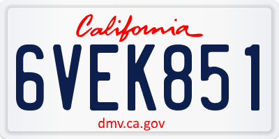 CA license plate 6VEK851