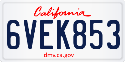 CA license plate 6VEK853