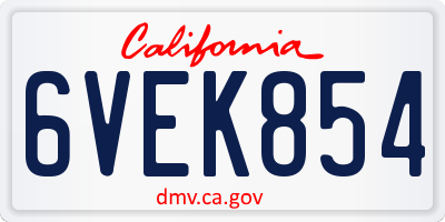 CA license plate 6VEK854