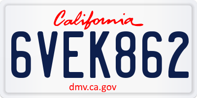 CA license plate 6VEK862