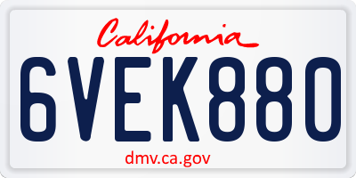 CA license plate 6VEK880