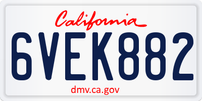 CA license plate 6VEK882