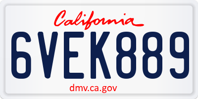 CA license plate 6VEK889