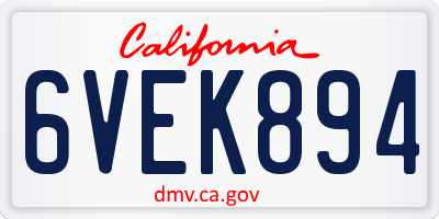 CA license plate 6VEK894