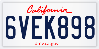 CA license plate 6VEK898