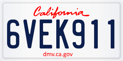CA license plate 6VEK911