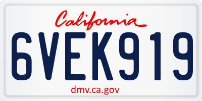 CA license plate 6VEK919