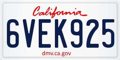 CA license plate 6VEK925
