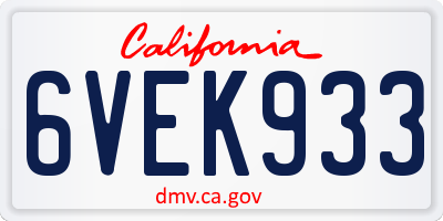 CA license plate 6VEK933
