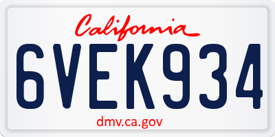 CA license plate 6VEK934