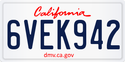 CA license plate 6VEK942