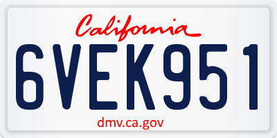 CA license plate 6VEK951