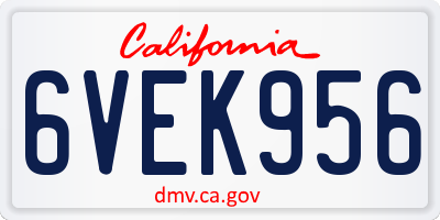 CA license plate 6VEK956