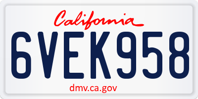 CA license plate 6VEK958