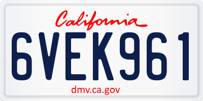 CA license plate 6VEK961
